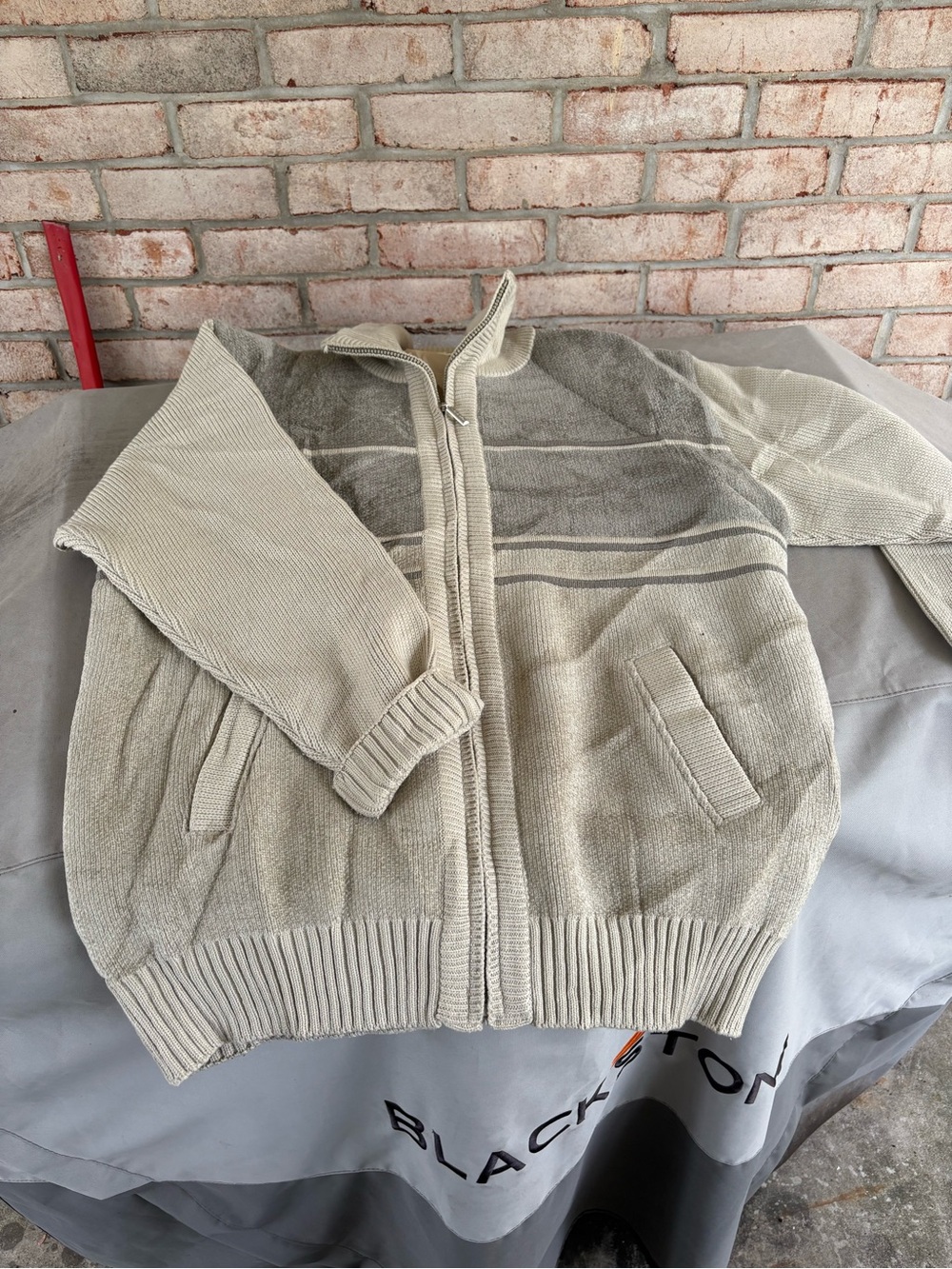 Men's Full-Zip Knit Sweater Jacket in Light Beige